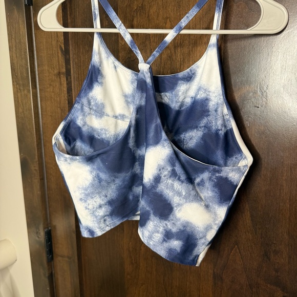 Old Navy active Go Dry Long Line Bra Blue White Tie-Dye crop Top Size L padded - Picture 3 of 8